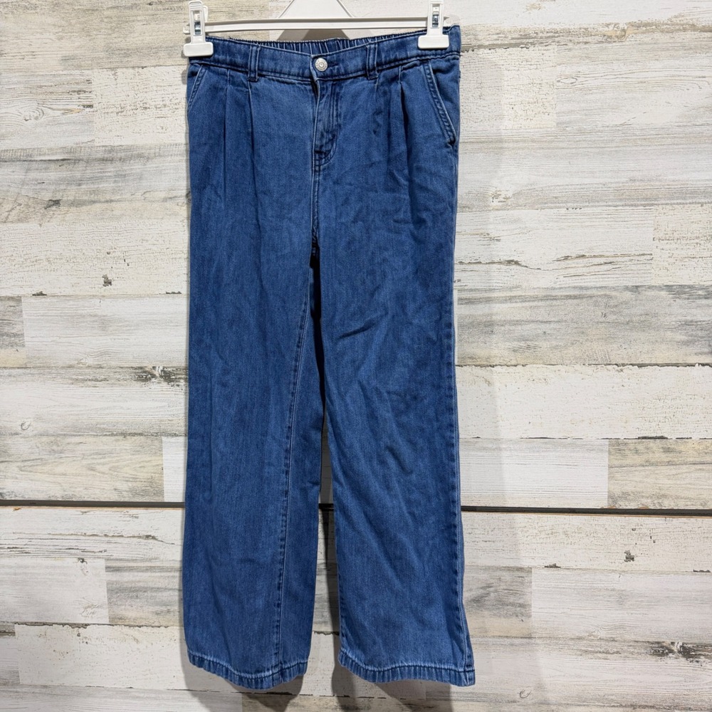 Cat & Jack Wide Leg Jeans Girls XL 14 Blue Denim Pleated Back Elastic EUC